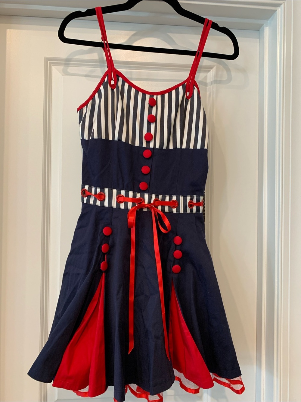 Voodoo Vixen Navy, White & Red Striped Retro Dress vintage M NWT
